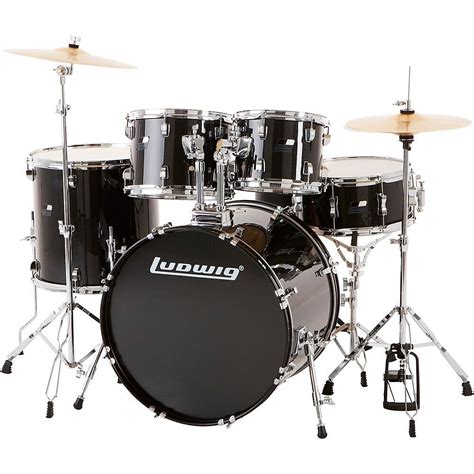 Ludwig Backbeat Complete 5 Piece Drum Set Whardware Cymbals Black