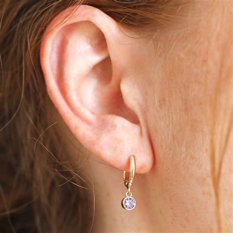 Gold Birthstone Charm Huggie Hoop Earrings Lisa Angel