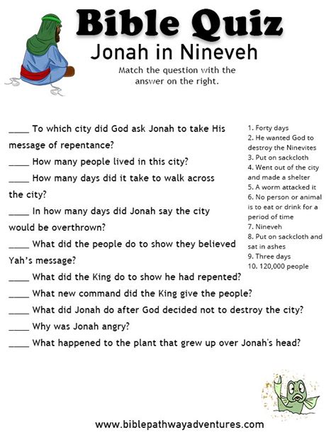 Jonah In Nineveh Bible Quiz Bible Worksheets Bible For Kids