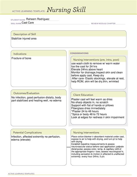 Ati Nursing Skill Template Cast Care Active Learning Templates