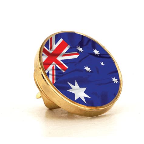 Printed Australia Flag Round Gold Lapel Pin Ties N Cuffs