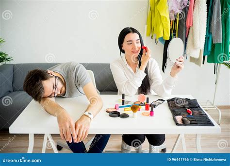 Bored Husband Waiting For Wife Stock Photo Image Of Waiting Pain