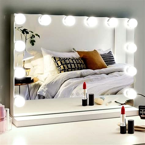 M Mivonda Lighted Makeup Vanity Hollywood Mirror With 3 Color Lights Dimmable Led Bulbs With 10x