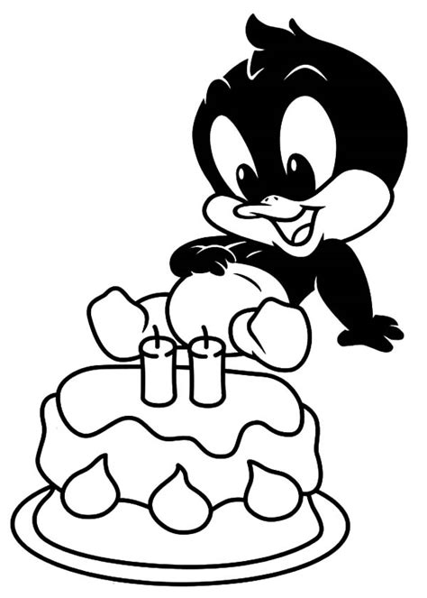 Baby Daffy Duck And Birthday Cake Coloring Pages Netart