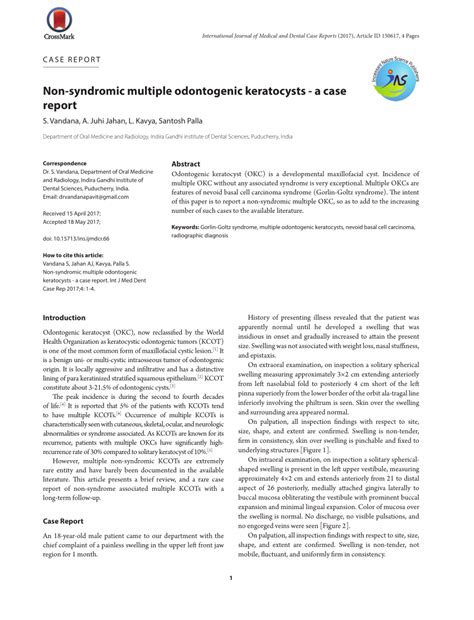 Pdf Non Syndromic Multiple Odontogenic Keratocysts A Case Report
