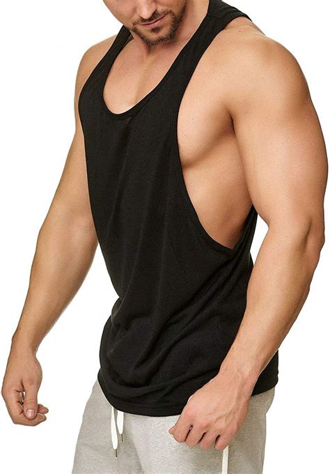 Work Hard Muscle Shirt Men S Tank Top With Deep Cut Sleeves Black Amazon De Clothing
