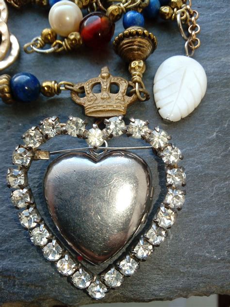 Crowned Heart Assemblage Necklace Locket Upcycled Vintage Etsy