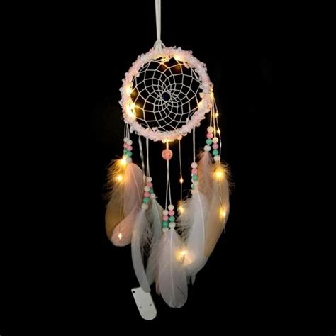 Dream Catcher Feather Ornaments Lace Ribbons Feathers Wrapped Lights