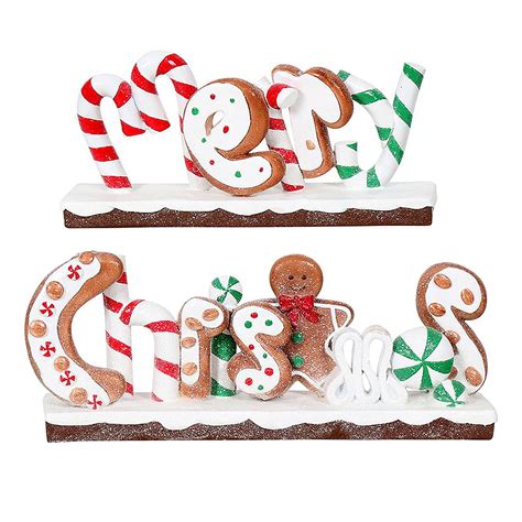 Merry Christmas Decoration Sign Gingerbread Man Candy Canes 2 Piece