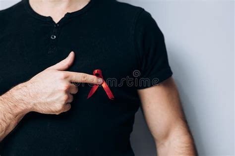 International Aids Day Man Is Holding Red Red Ribbon Promotes Awareness World Sexual Health