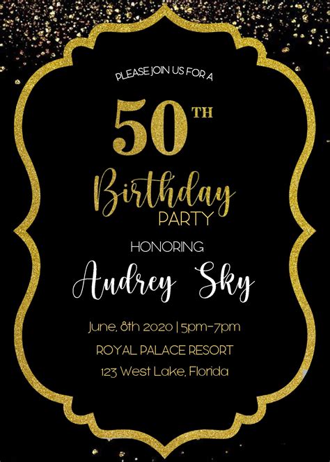 Black And Gold 50th Birthday Invitation Templates Editable With Ms