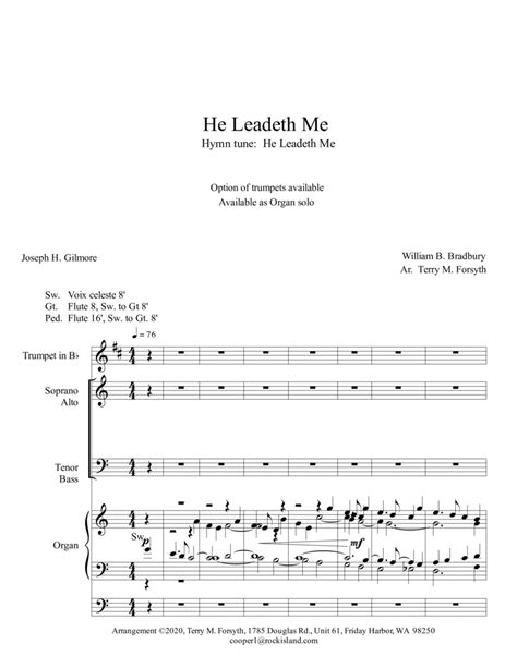 He Leadeth Me Triumphant Satb Trumpets Organ Sheet Music William
