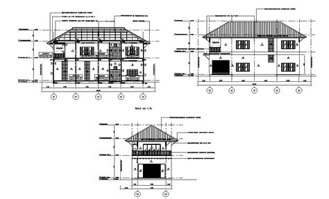 2d Truss Span Roof House Building Sectional Elevation Drawing Download