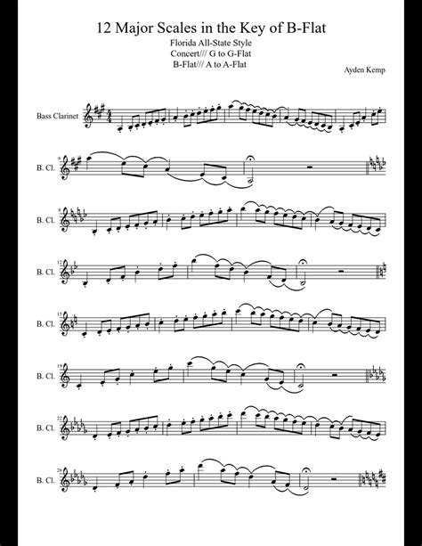 12 Major Scales In The Key Of B Flat Sheet Music For Clarinet Download