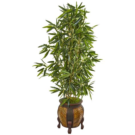 Nearly Natural 5ft Raphis Palm Tree In Bamboo Planter