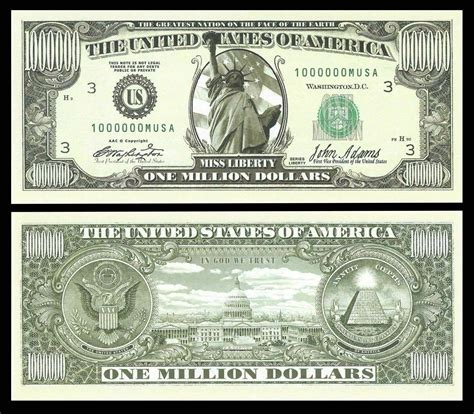 Set Of 3 The Traditional One Million Dollar Bill Great Novelty Bill