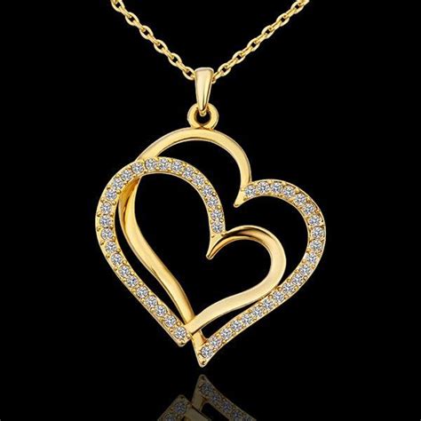 Double Hearts 18k Gold Plated Pendant With Crystals And 18k Gold Plated