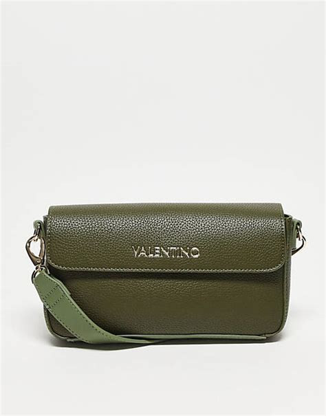 valentino bags alexia shoulder bag with gold lettering in khaki green asos