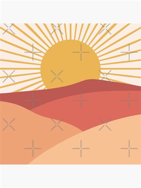 Boho Minimal Landscape Sun Rays Mountains Poster For Sale By