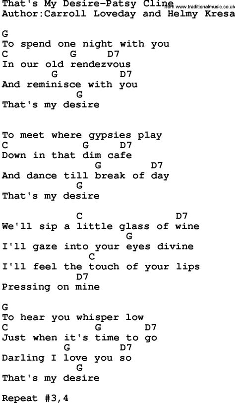 Country Musicthats My Desire Patsy Cline Lyrics And Chords