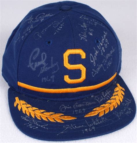 1969 Team Signed Seattle Pilots Hat With 16 Signatures Including Jim
