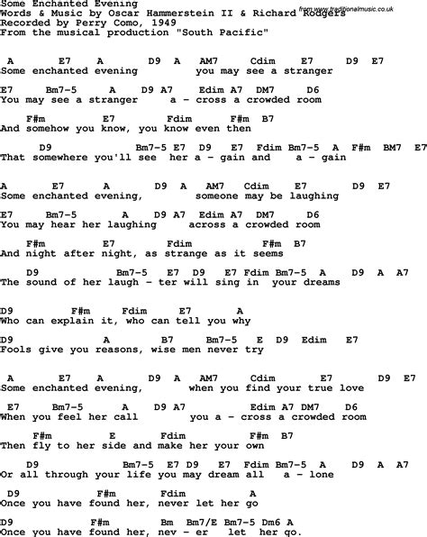 Song Lyrics With Guitar Chords For Some Enchanted Evening Perry Como