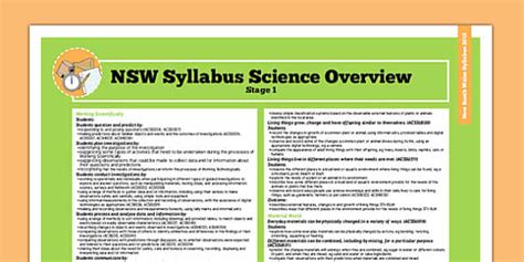 Free Australia Nsw Syllabus Science Stage 1 Overview Australia