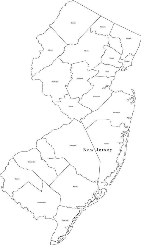 Black And White New Jersey Digital Map With Counties Map Resources