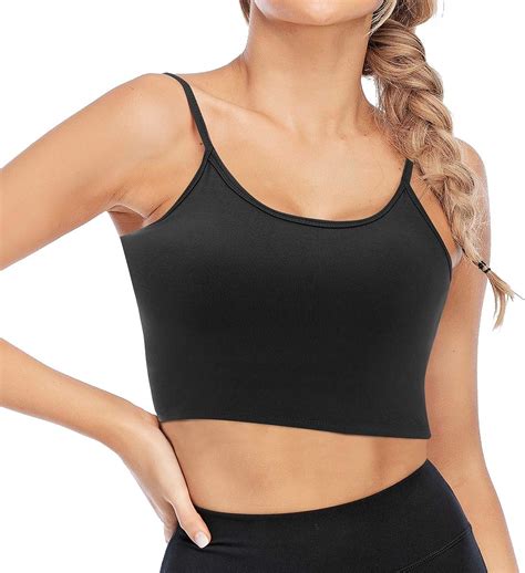 Aonour Strappy Padded Sports Bra Longline Cami Tank Tops For Women 2 Pack Black And White M At