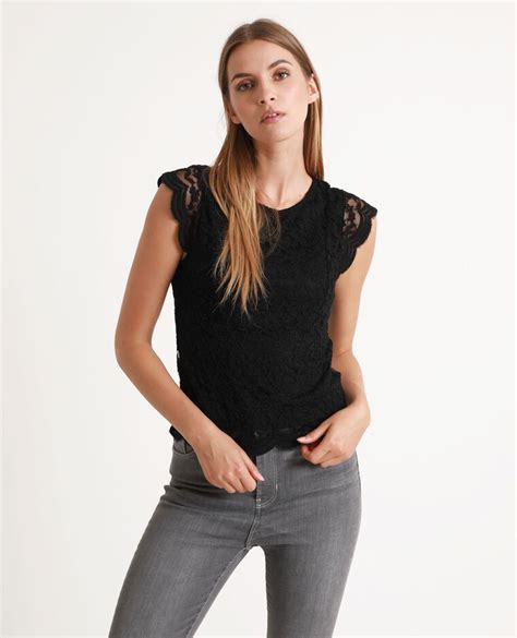 • top en dentelle transparente à manches courtes de la collection belle de jour par vous monsieur • composition: Top en dentelle noir - 407723899A08 | Pimkie