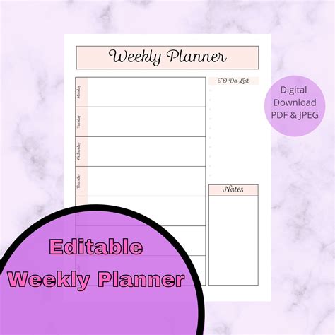 Daily And Weekly Planner Combo Pack Editable Printable Etsy Weekly