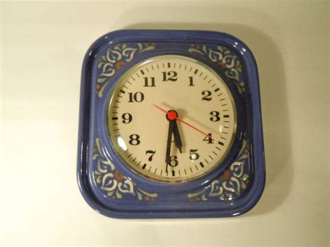 Lovely Retro Ceramic Blue Kitchen Clock With Flower Etsy Clock