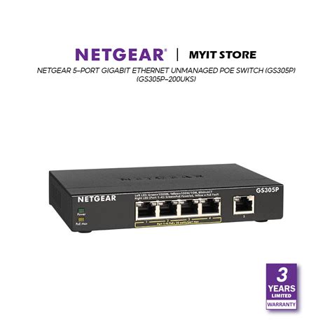 Netgear 5 Port Gigabit Ethernet Unmanaged Poe Switch Gs305p Gs305p