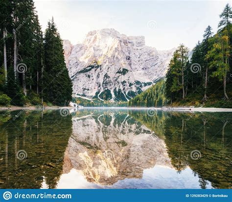 View Of Braies Lake In Dolomites Italy Stock Image