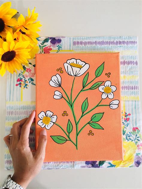 Acrylic Flower Painting in Orange Canvass - Etsy Canada | Diy canvas