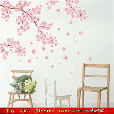 Merah Muda Bunga Sakura Sakura Pohon Wall Sticker Depan Mural Art Ruang Tamu Sofa Tv Latar
