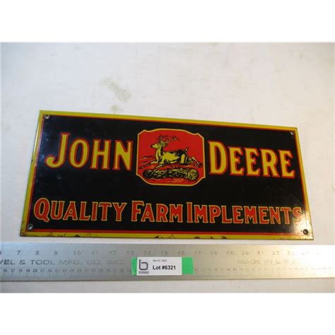 Porcelain John Deere Quality Farm Implements Sign 18x8 Bodnarus
