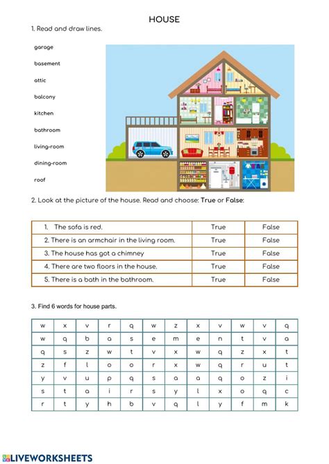 House Parts Interactive Worksheet Worksheets English As A Second Language Reading Practice