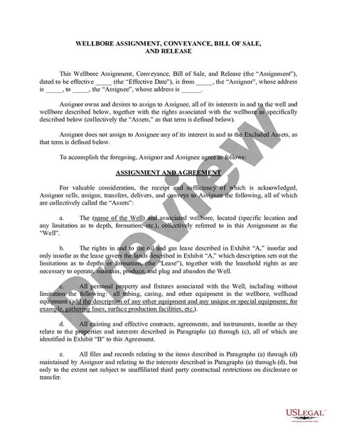 Wellbore Assignment Conveyance Bill Of Sale And Release Wellbore