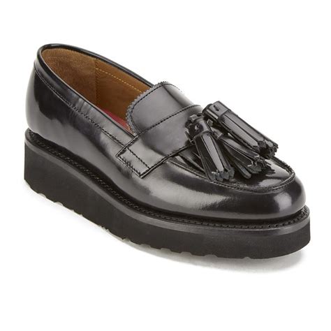 Grenson Womens Clara V Leather Tassle Loafers Black Hi Shine Free Uk Delivery Allsole