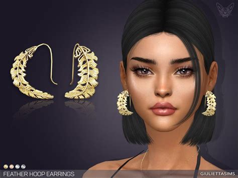 Sims 4 — Feather Hoop Earrings By Giuliettasims — 4 Swatches Base