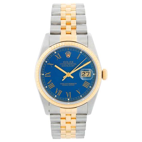 Rolex Datejust 2 Tone Mens Steel And Gold Blue Dial Watch 16013 At 1stdibs