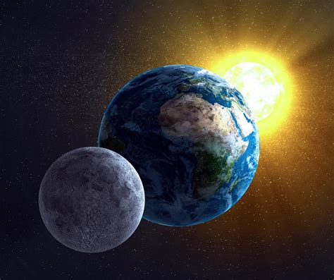 Earth Moon And Sun Artwork Digital Art By Andrzej Wojcicki