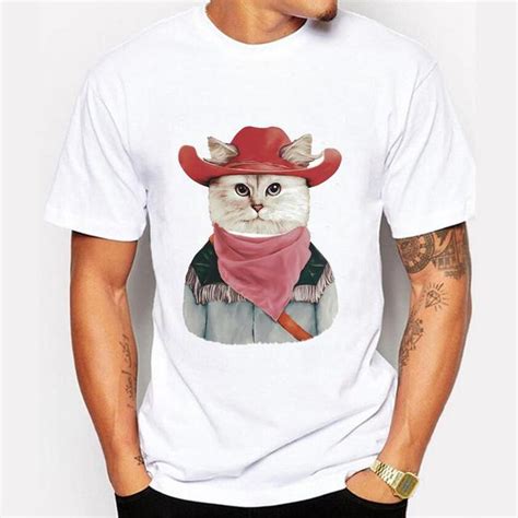 Buy New Fashion Mens T Shirt West Cowboy Cat Print T