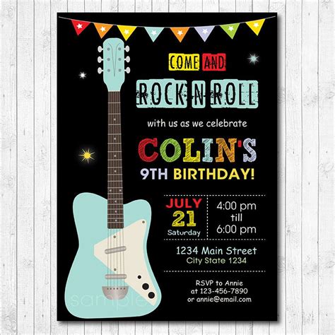 Guitar Boys Birthday Invitation Rock N Roll Birthday Etsy Boy
