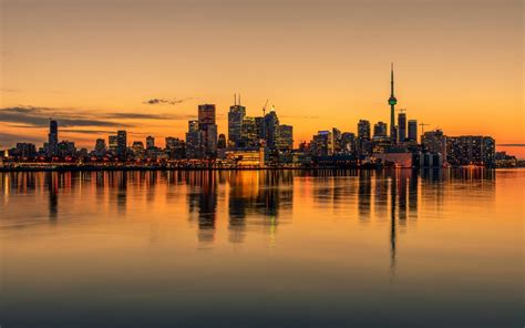 Cityscape Water Toronto Canada Skyline Reflection Sunset