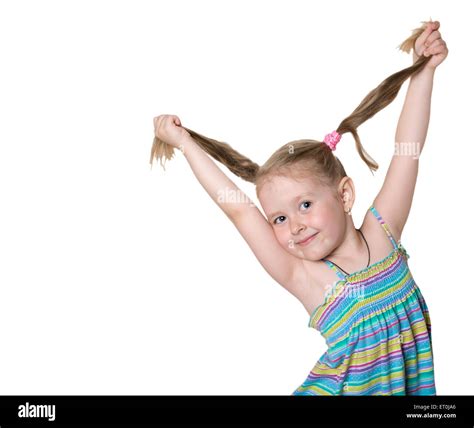 Cheerful Little Girl With Pigtails Stock Photo Alamy