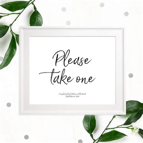 Please Take One Printable Sign Stylish Hand Lettered Calligraphy Favors