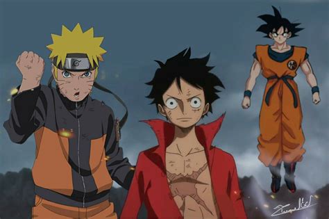 Luffy Naruto And Goku Wallpaper Luffy Goku And Naruto