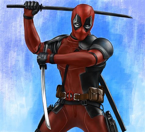 A Drawing Of A Deadpool Holding Two Swords In One Hand And Pointing At